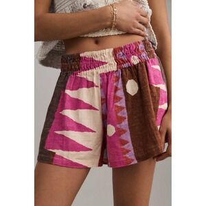 Mestiz Anthropologie Somerset 100% Linen Shorts Pink Brown Elastic Waist Small